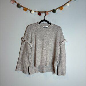 MOUSSY beige fringe sleeve sweater